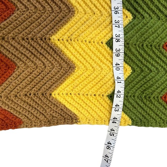 Crocheted Afghan Vintage Chevron Pattern 70's Yellow Orange Brown Green Homemade - Picture 5 of 6